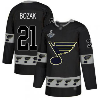 Blues #21 Tyler Bozak Black Authentic Team Logo Fashion Stanley Cup Champions Stitched Hockey Jersey