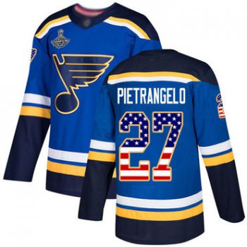 Blues #27 Alex Pietrangelo Blue Home Authentic USA Flag Stanley Cup Champions Stitched Hockey Jersey