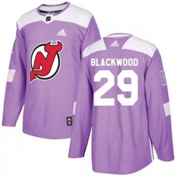 New Jersey Devils Authentic #29 Mackenzie Blackwood Fights Cancer Practice Adidas Jersey - Purple