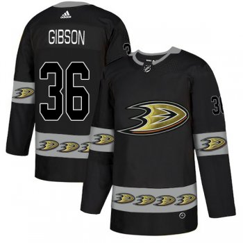 Men's Anaheim Ducks #36 John Gibson Black Team Logos Fashion Adidas Jersey