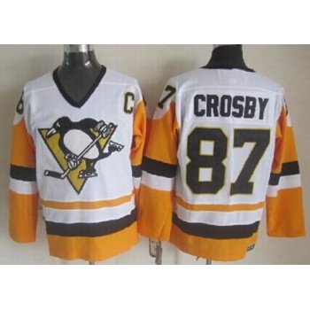 Pittsburgh Penguins #87 Sidney Crosby 1972 White With Yellow Throwback CCM Jersey