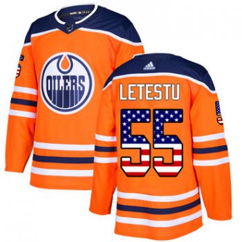 Adidas Edmonton Oilers #55 Mark Letestu Orange Home Authentic USA Flag Stitched NHL Jersey