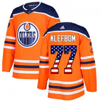 Adidas Edmonton Oilers #77 Oscar Klefbom Orange Home Authentic USA Flag Stitched NHL Jersey