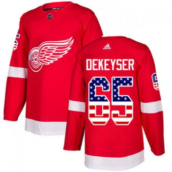 Adidas Red Wings #65 Danny DeKeyser Red Home Authentic USA Flag Stitched NHL Jersey