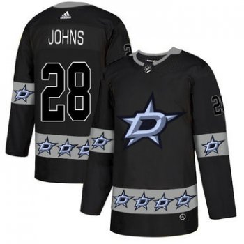 Men's Dallas Stars #28 Stephen Johns Black Team Logos Fashion Adidas Jersey