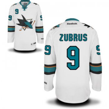 Men's San Jose Sharks #9 Dainius Zubrus White Away Hockey Jersey