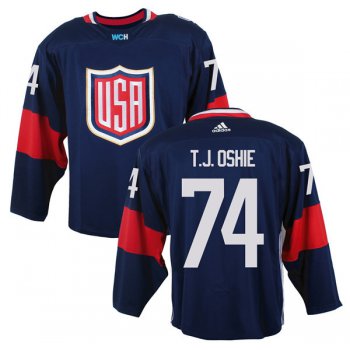 Men's Team USA #74 T- J- Oshie Navy Blue 2016 World Cup of Hockey Game Jersey