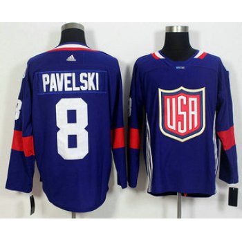 Men's Team USA #8 Joe Pavelski Navy Blue 2016 World Cup of Hockey Game Jersey