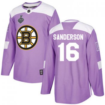 Men's Boston Bruins #16 Derek Sanderson Purple Authentic Fights Cancer 2019 Stanley Cup Final Bound Stitched Hockey Jersey