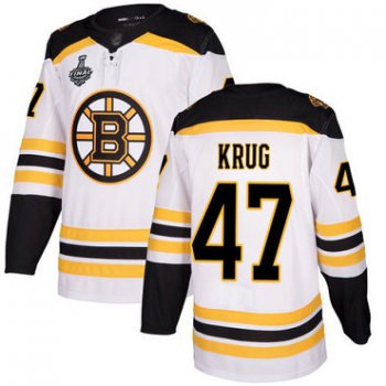 Men's Boston Bruins #47 Torey Krug White Road Authentic 2019 Stanley Cup Final Bound Stitched Hockey Jersey