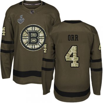 Men's Boston Bruins #4 Bobby Orr Green Salute to Service 2019 Stanley Cup Final Bound Stitched Hockey Jersey