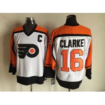 Men's Philadelphia Flyers #16 Bobby Clarke 1997-98 White CCM Vintage Throwback Jersey