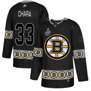Men's Boston Bruins #33 Zdeno Chara Black Authentic Team Logo Fashion 2019 Stanley Cup Final Bound Stitched Hockey Jersey