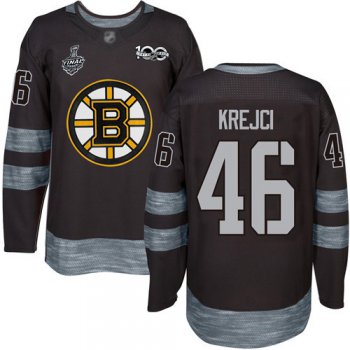 Men's Boston Bruins #46 David Krejci Black 1917-2017 100th Anniversary 2019 Stanley Cup Final Bound Stitched Hockey Jersey