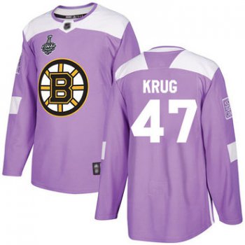 Men's Boston Bruins #47 Torey Krug Purple Authentic Fights Cancer 2019 Stanley Cup Final Bound Stitched Hockey Jersey