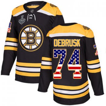 Men's Boston Bruins #74 Jake DeBrusk Black Home Authentic USA Flag 2019 Stanley Cup Final Bound Stitched Hockey Jersey