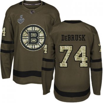 Men's Boston Bruins #74 Jake DeBrusk Green Salute to Service 2019 Stanley Cup Final Bound Stitched Hockey Jersey
