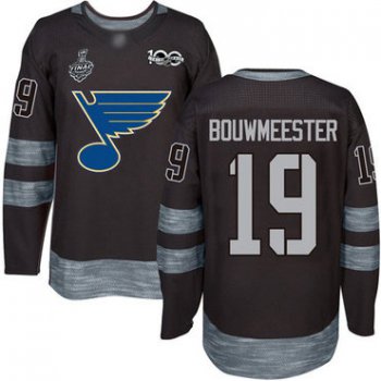 Men's St. Louis Blues #19 Jay Bouwmeester Black 1917-2017 100th Anniversary 2019 Stanley Cup Final Bound Stitched Hockey Jersey