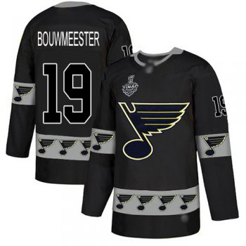 Men's St. Louis Blues #19 Jay Bouwmeester Black Authentic Team Logo Fashion 2019 Stanley Cup Final Bound Stitched Hockey Jersey
