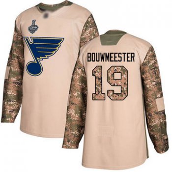 Men's St. Louis Blues #19 Jay Bouwmeester Camo Authentic 2017 Veterans Day 2019 Stanley Cup Final Bound Stitched Hockey Jersey