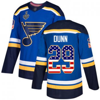 Men's St. Louis Blues #29 Vince Dunn Blue Home Authentic USA Flag 2019 Stanley Cup Final Bound Stitched Hockey Jersey