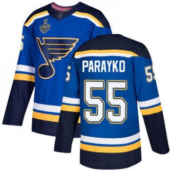Men's St. Louis Blues #55 Colton Parayko Blue Home Authentic 2019 Stanley Cup Final Bound Stitched Hockey Jersey