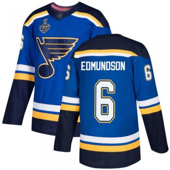Men's St. Louis Blues #6 Joel Edmundson Blue Home Authentic 2019 Stanley Cup Final Bound Stitched Hockey Jersey