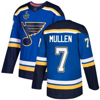 Men's St. Louis Blues #7 Joe Mullen Blue Home Authentic 2019 Stanley Cup Final Bound Stitched Hockey Jersey