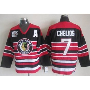 Chicago Blackhawks #7 Chris Chelios Black Pinstripe 75TH Throwback CCM Jersey