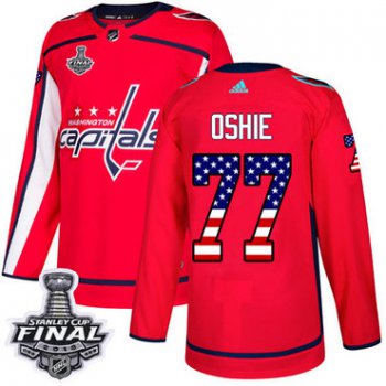 Adidas Capitals #77 T.J. Oshie Red Home Authentic USA Flag 2018 Stanley Cup Final Stitched NHL Jersey