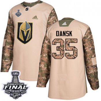 Adidas Golden Knights #35 Oscar Dansk Camo Authentic 2017 Veterans Day 2018 Stanley Cup Final Stitched NHL Jersey