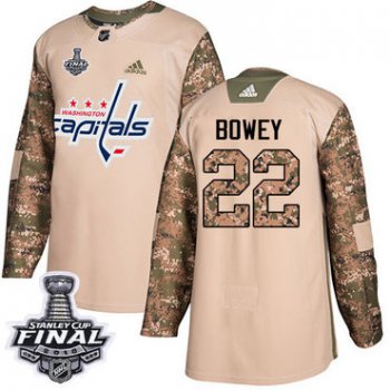 Adidas Capitals #22 Madison Bowey Camo Authentic 2017 Veterans Day 2018 Stanley Cup Final Stitched NHL Jersey