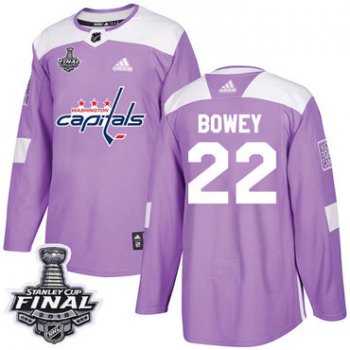 Adidas Capitals #22 Madison Bowey Purple Authentic Fights Cancer 2018 Stanley Cup Final Stitched NHL Jersey
