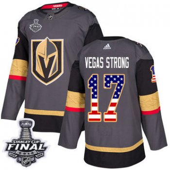 Adidas Golden Knights #17 Vegas Strong Grey Home Authentic USA Flag 2018 Stanley Cup Final Stitched NHL Jersey