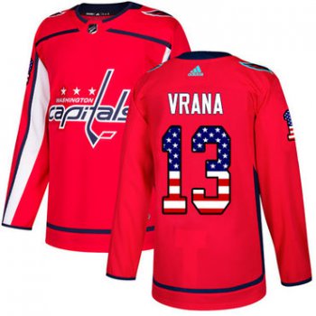 Adidas Capitals #13 Jakub Vrana Red Home Authentic USA Flag Stitched NHL Jersey