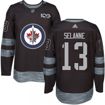 Men's Winnipeg Jets #13 Teemu Selanne Black 100th Anniversary Stitched NHL 2017 adidas Hockey Jersey