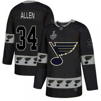 Men's St. Louis Blues #34 Jake Allen Black Authentic Team Logo Fashion 2019 Stanley Cup Final Bound Stitched Hockey Jersey