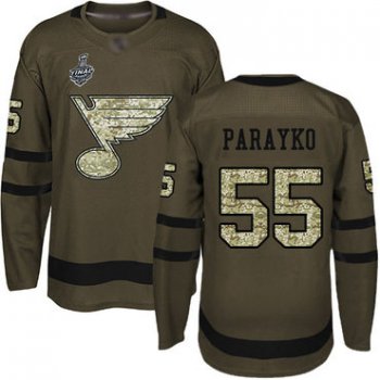Men's St. Louis Blues #55 Colton Parayko Green Salute to Service 2019 Stanley Cup Final Bound Stitched Hockey Jersey