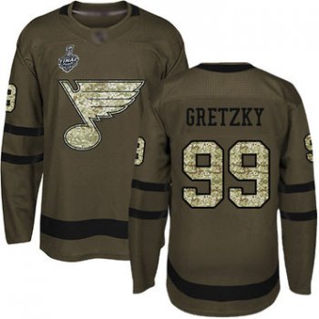 Men's St. Louis Blues #99 Wayne Gretzky Green Salute to Service 2019 Stanley Cup Final Bound Stitched Hockey Jersey