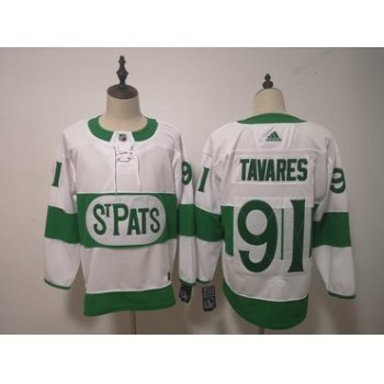Men's Toronto Maple Leafs #91 John Tavares Toronto St. Pats Road Authentic Player White Jersey