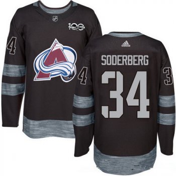 Men's Colorado Avalanche #34 Carl Soderberg Black 100th Anniversary Stitched NHL 2017 adidas Hockey Jersey