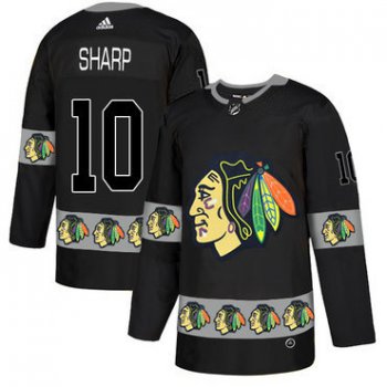 Men's Chicago Blackhawks #10 Patrick Sharp Black Team Logos Fashion Adidas Jersey