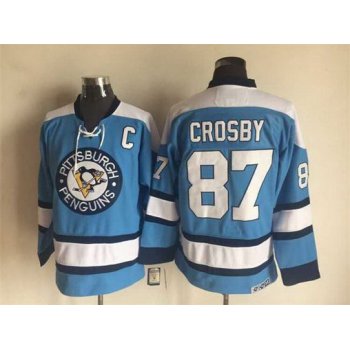 Men's Pittsburgh Penguins #87 Sidney Crosby 1960 Light Blue CCM Vintage Throwback Hockey Jersey