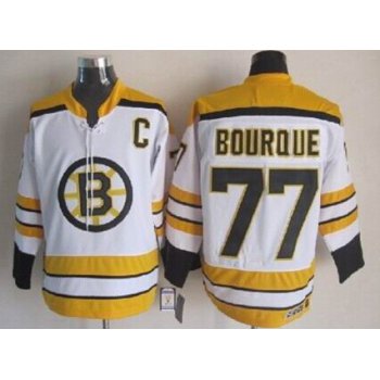 Boston Bruins #77 Ray Bourque White Throwback CCM Jersey