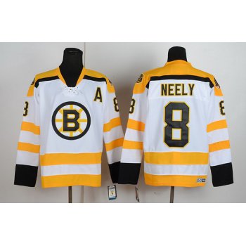 Boston Bruins #8 Cam Neely White Throwback CCM Jersey