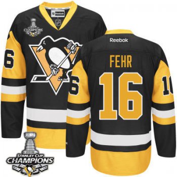 Men's Pittsburgh Penguins #16 Eric Fehr Black Third Jersey 2017 Stanley Cup Champions Patch