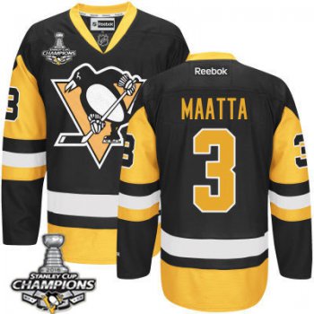 Men's Pittsburgh Penguins #3 Olli Maatta Black Third Jersey 2017 Stanley Cup Champions Patch