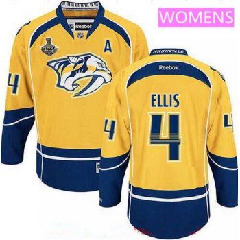 Women's Nashville Predators #4 Ryan Ellis Yellow 2017 Stanley Cup Finals A Patch Stitched NHL Reebok Hockey Jersey