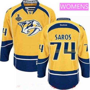 Women's Nashville Predators #74 Juuse Saros Yellow 2017 Stanley Cup Finals Patch Stitched NHL Reebok Hockey Jersey