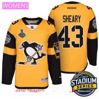 Women's Pittsburgh Penguins #43 Conor Sheary Yellow Stadium Series 2017 Stanley Cup Finals Patch Stitched NHL Reebok Hockey Jersey